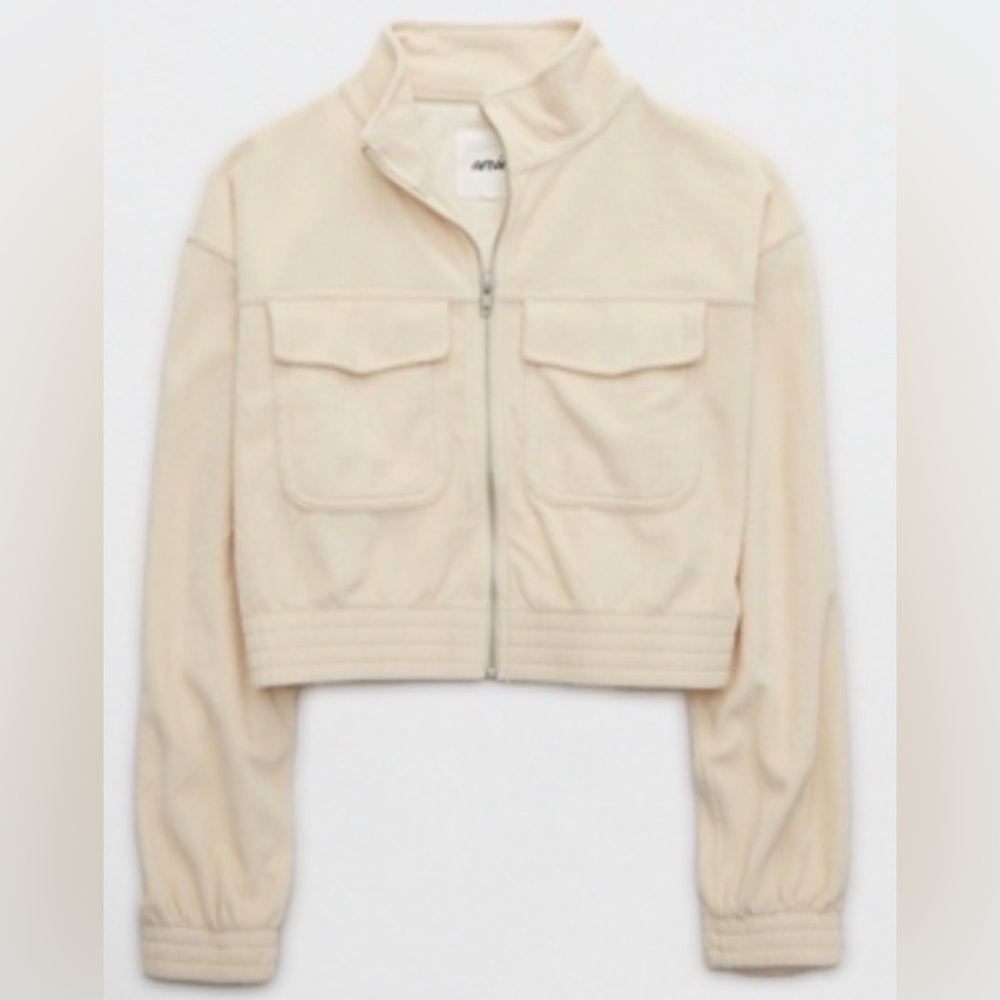 Aerie Grooveon Velour Fill Zip Soft Oat M - Picture 2 of 9
